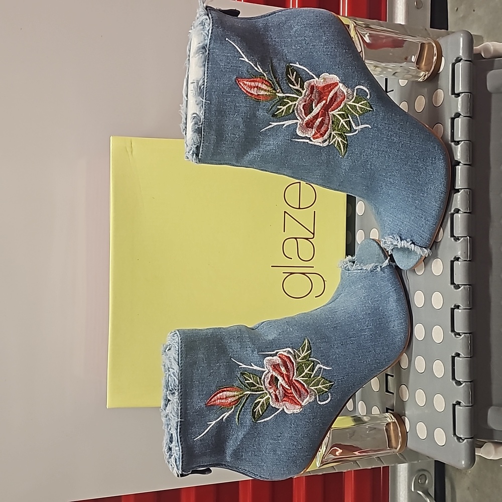 Glaze Denim Peep Toe Booties